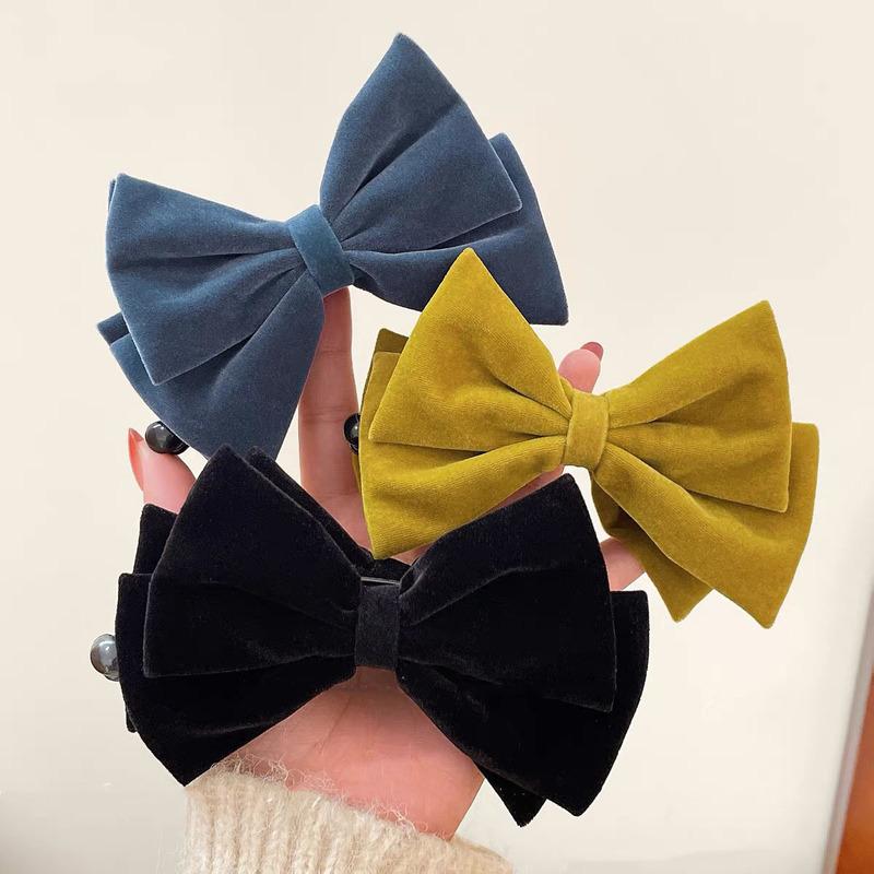 Winter Retro Bow Banana Clip For Women Elegant Velvet Large Ponytail Twist Clip Hairgrip Hairpins Barrettes Hair Accessories