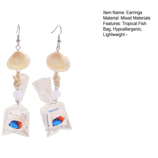 1 Pair Tropical Fish Bag Dangle Earrings Ocean Beach Starfish Shell Hook Earrings Hypoallergenic Women Drop Earrings Fashion