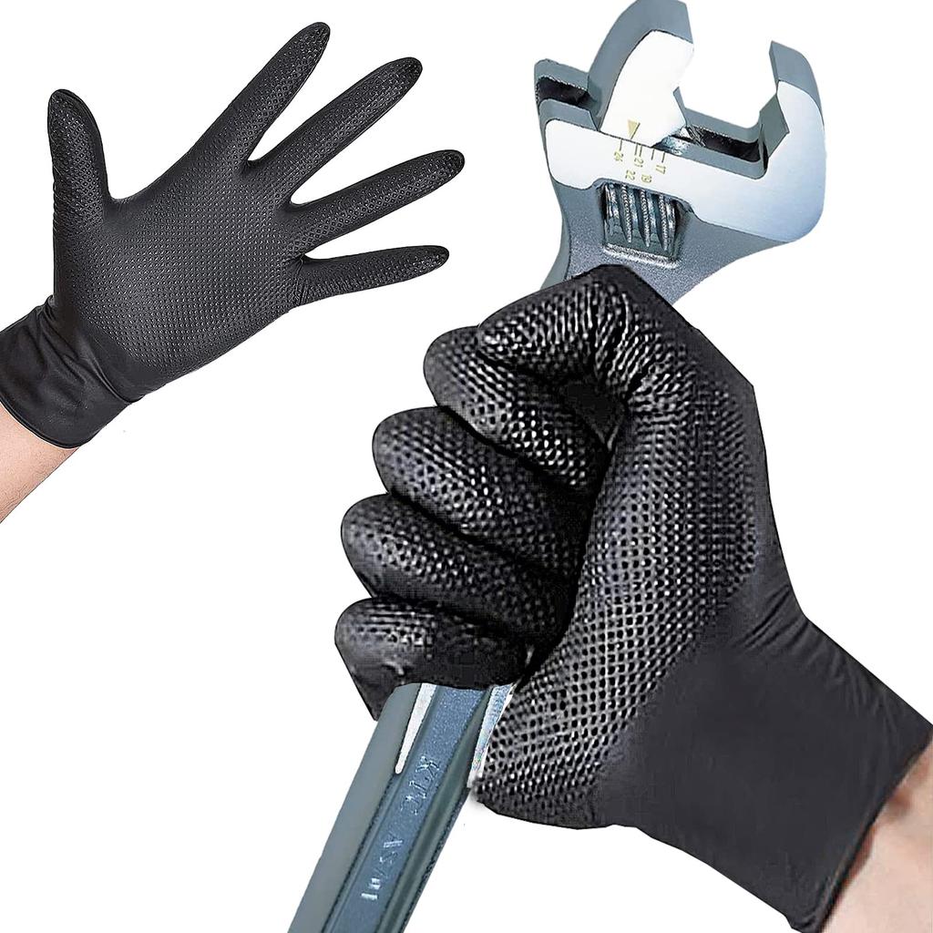 PHPTHIK Disposable Nitrile Mechanic Strong for Automotive Motorcycle Black Gloves, 50-Count, 0.26mm Thick, Durable, Grip, Oil-Resistant, Work,
