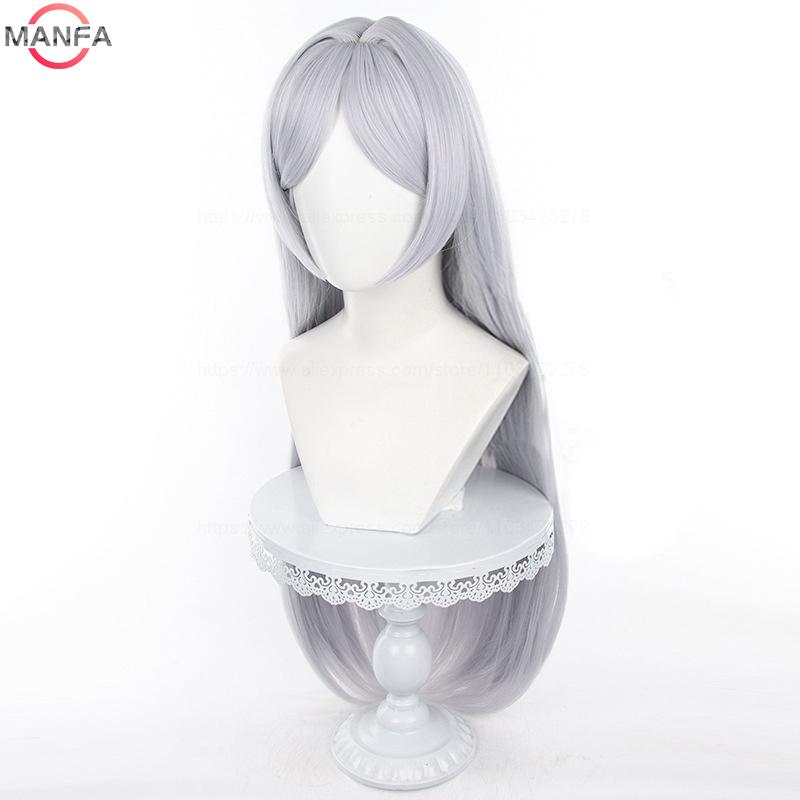 High Quality Frieren Cosplay Wig Anime Frieren At The Funeral 85cm Long Silver White Wigs Heat Resistant Synthetic Wigs