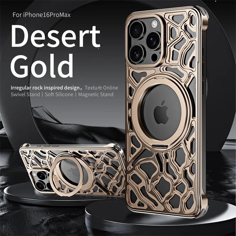 Luxury Metal Alloy Phone Case For iPhone 16 15 17 Pro Max 360°Rotating Bracket Magsafe Lens Protect Shockproof in-vehicle Cover