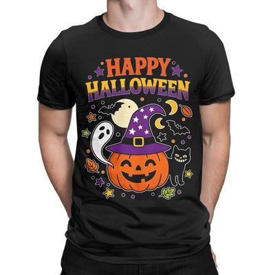 Halloween Cute Happy Pumpkin Ghost Classic Novelty 100% Cotton T-Shirt Tops Tees For Men