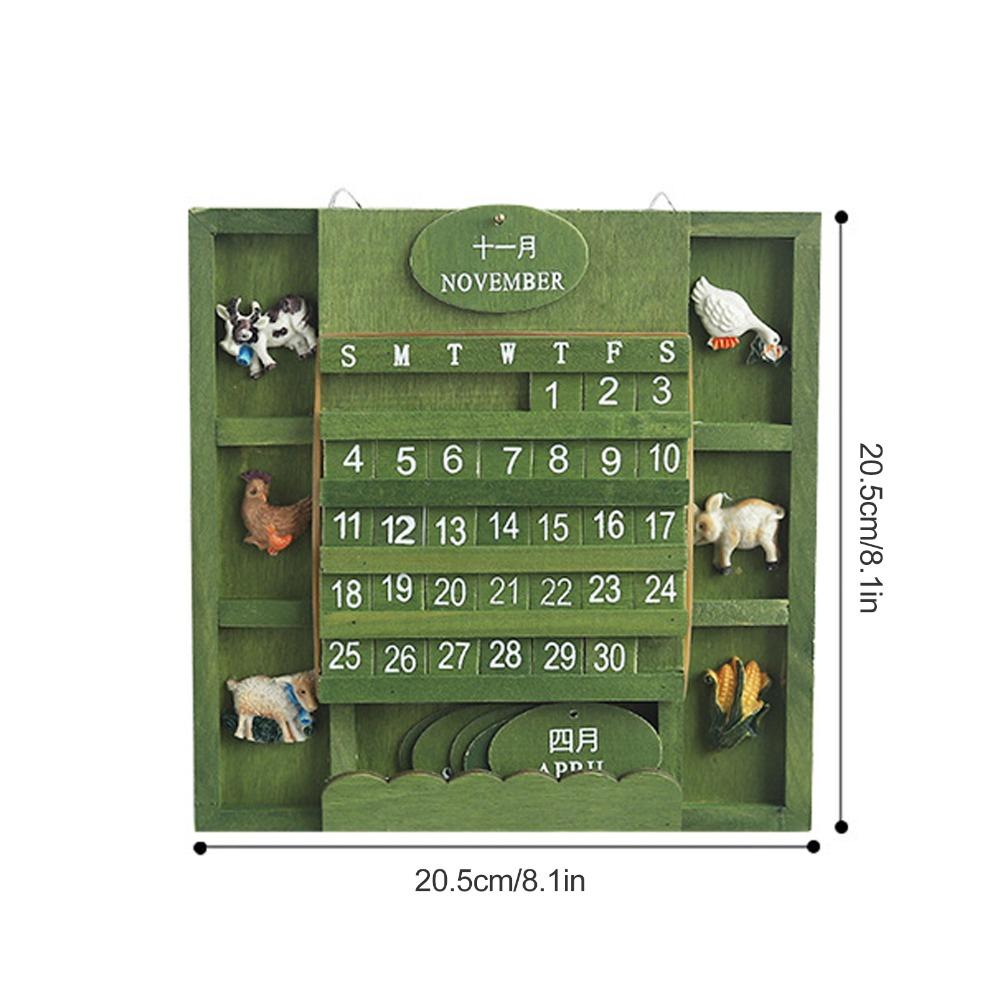 Green Wall-Mounted Calendar Wooden Wooden Background Calendar Practical Pendant Calendar Bar