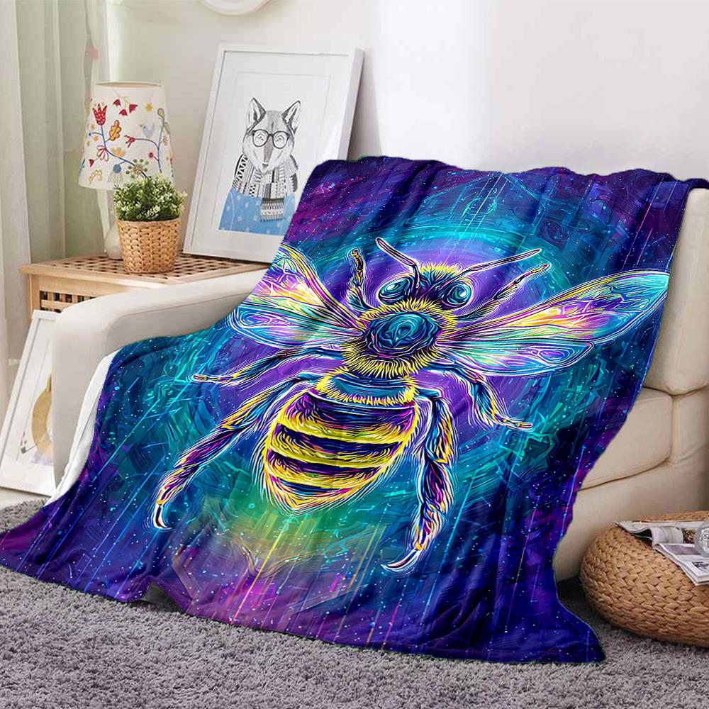 1PC Neon Bee Print Blanket, Throw For Sofa, Bed, Travel, Printing Blanket With Soft And Warm Fabric yy250918181