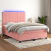 Vidaxl Continental Bed With Mattress And LED, Pink Velvet 140X190Cm