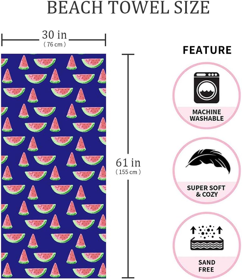 Beach Towel Microfiber Beach Towels Oversized Large Quick Dry Soft Sand Free Cute Watermelon Design Beach Towels for Kids Women
