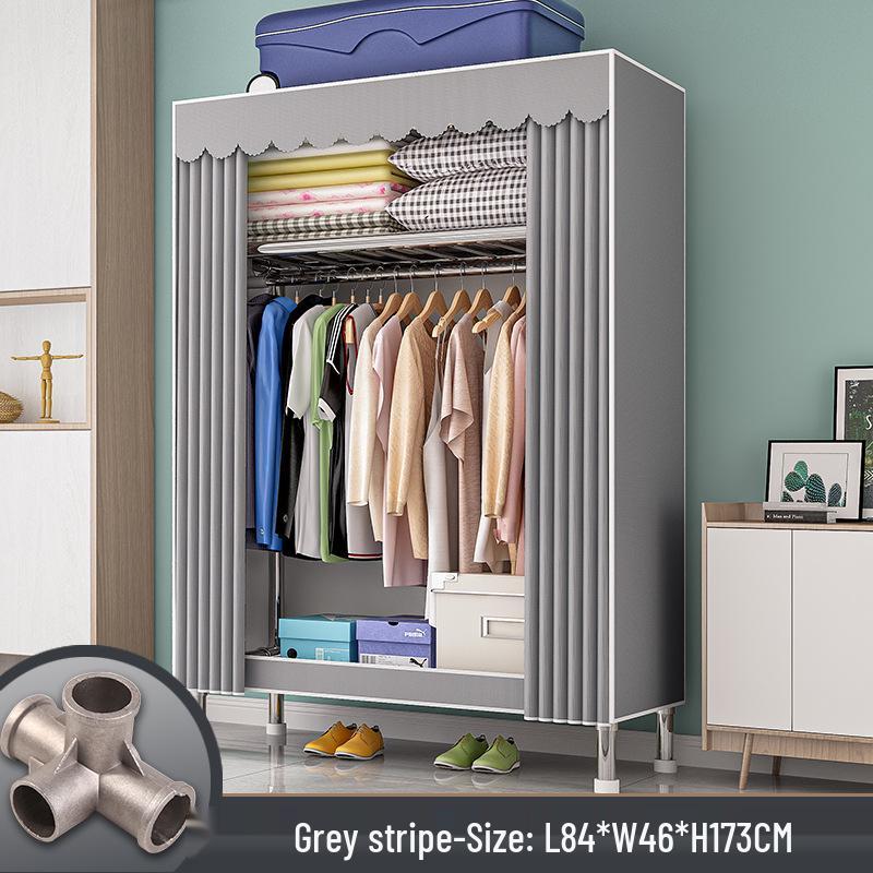 All-Steel Frame Thickened Cloth Wardrobe for Bedroom or Dormitory - Large Capacity Storage
