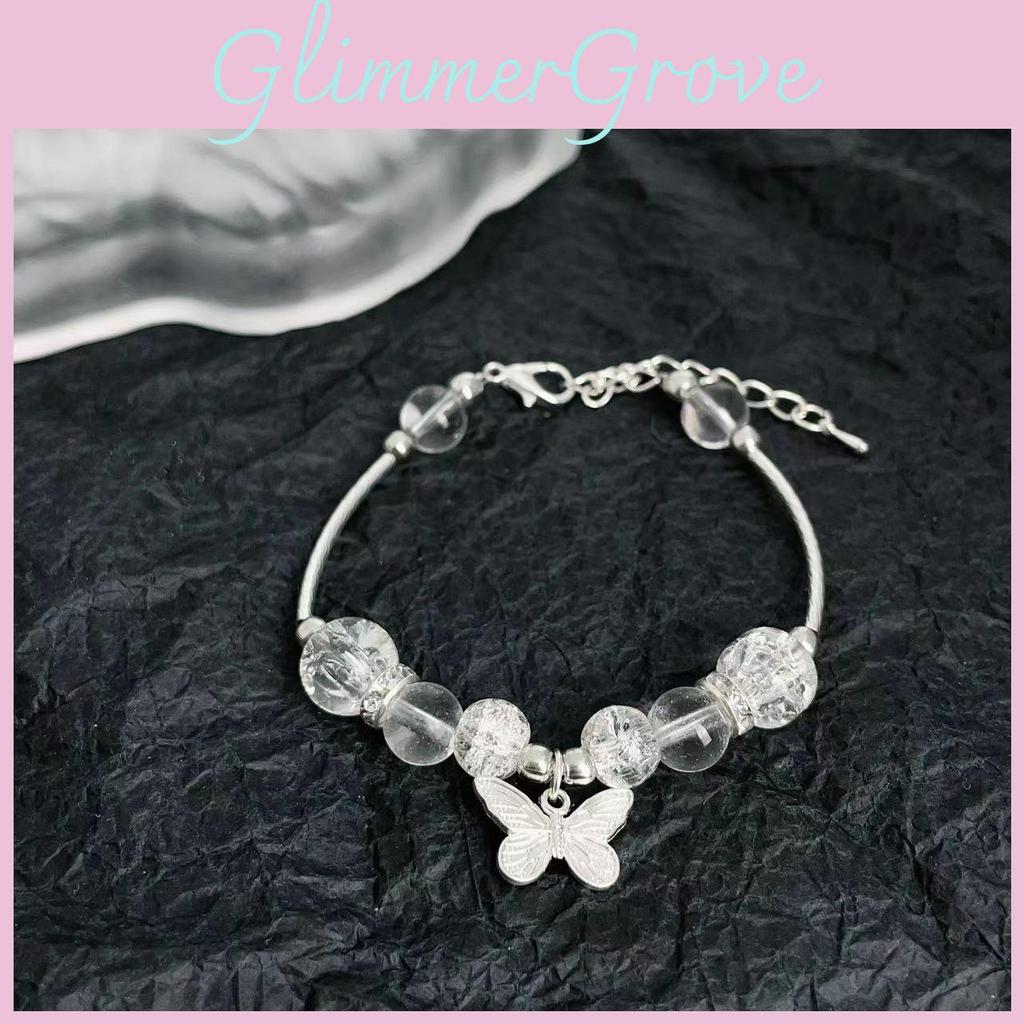 Silver Sophisticated Butterfly Bracelet Elegant Glass Beads Chinese Tradition