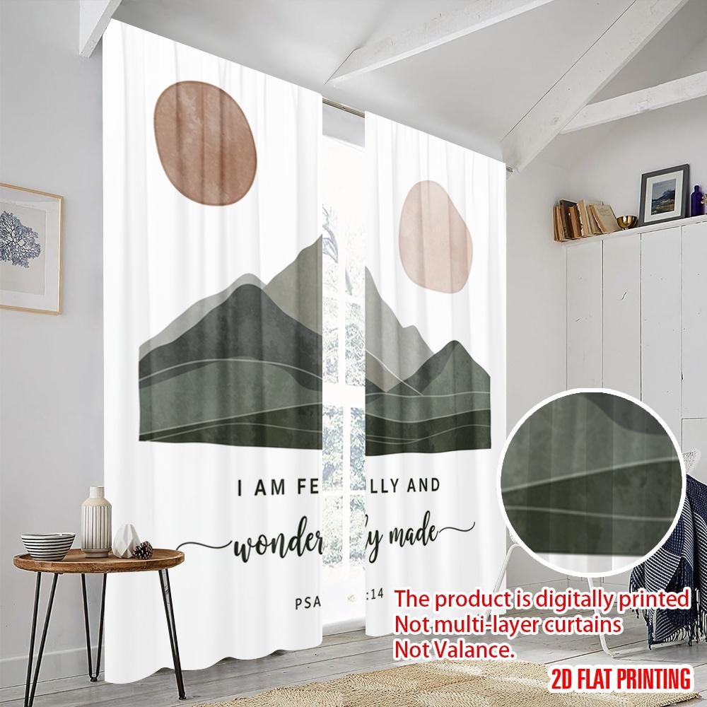 2pcs 2D Flat Printing Party Window Curtains Mountain Landscape Affirmation Polyester Fabric Without Electricity Family Party for