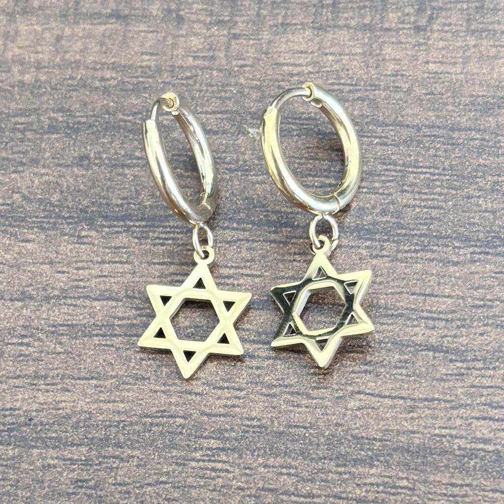Unisex 18K Gold-Plated Stainless Steel Hexagram Dangle Coil Earrings