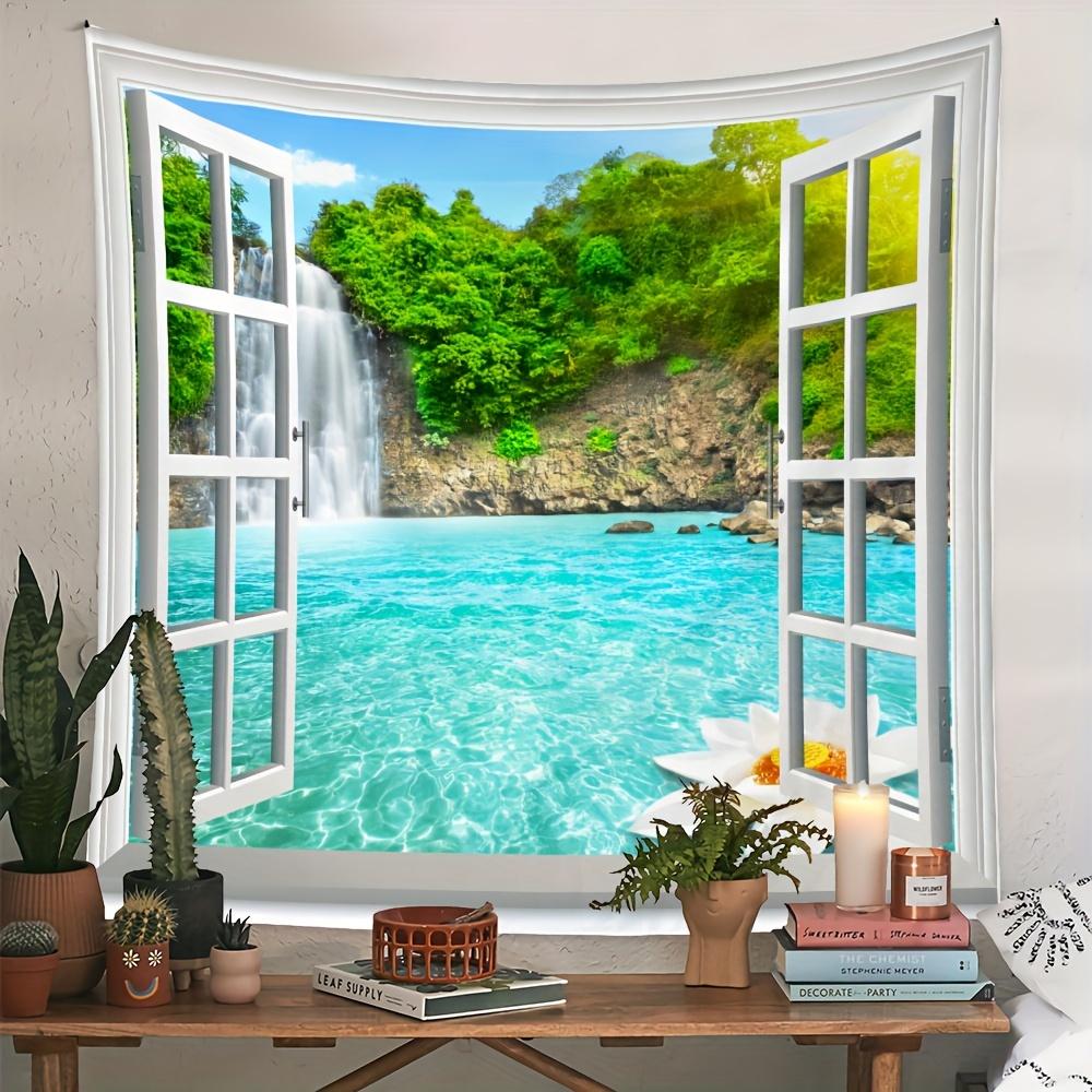 

Вікно Ліс Пейзаж Картина Гобелен Настінний богемний стиль Психоделічна мандала Домашній декор спальні 150x100cm