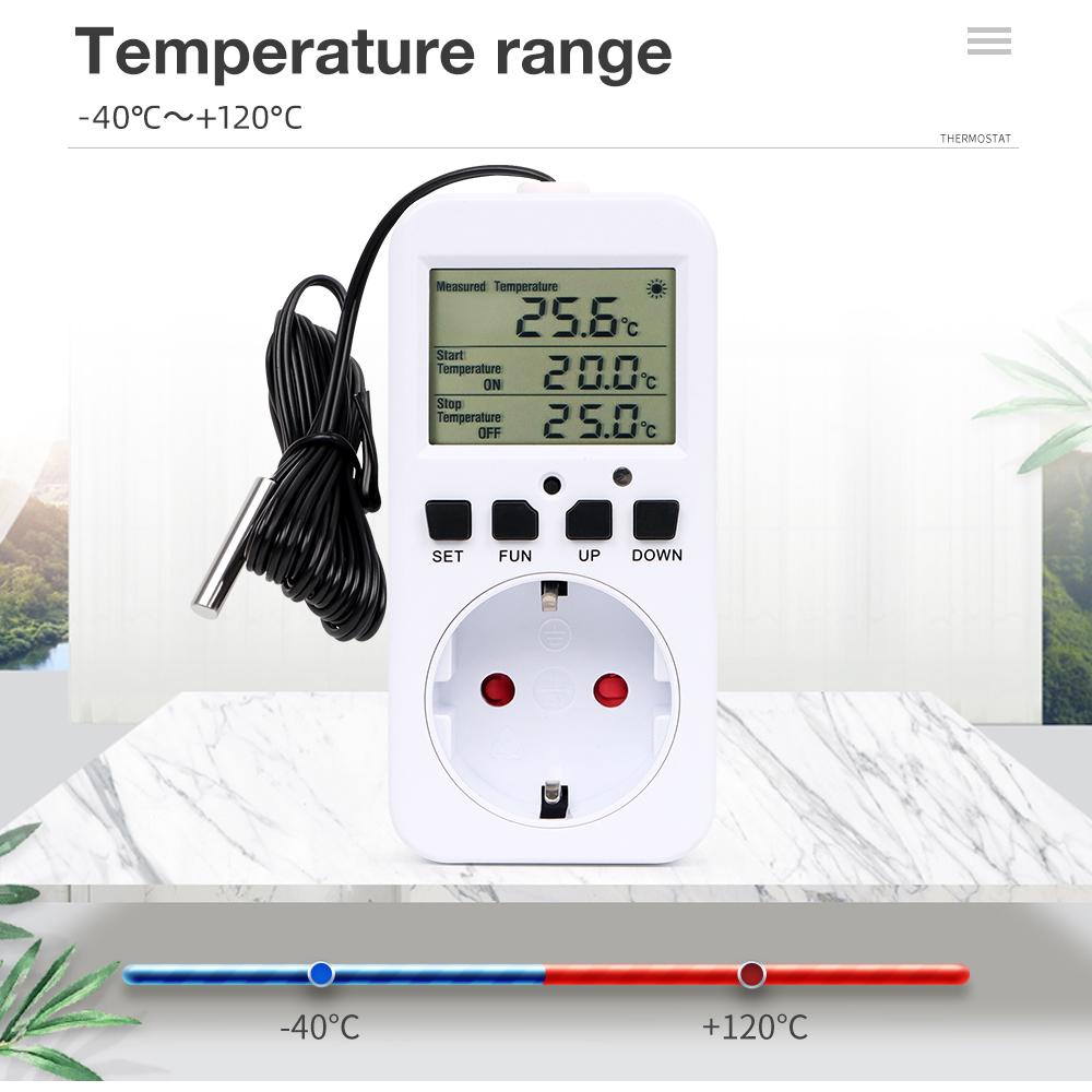 Digital  Smart Thermostat Socket Timer Switch Temperature Controller Heating Cooling with Temperature Sensor Probe -40℃~120℃