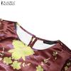 ZANZEA Women Casual Round Neck Summer Half Sleeve Print Blouse