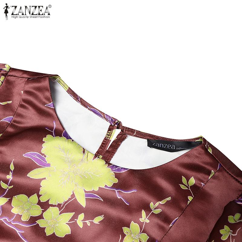 ZANZEA Women Casual Round Neck Summer Half Sleeve Print Blouse