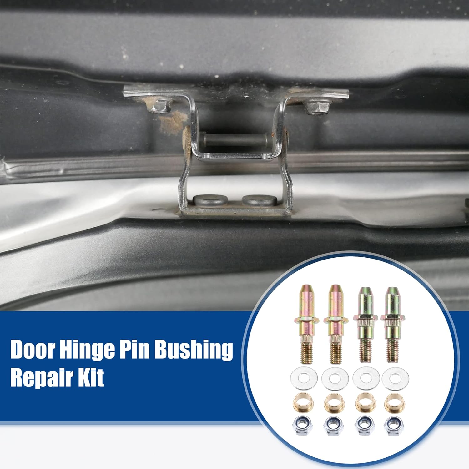 

ACROPIX Door Hinge Pin Bushing Repair Kit Replacement Fit for Silverado Sierra - Pack of 16 Silver Tone Bronze Tone