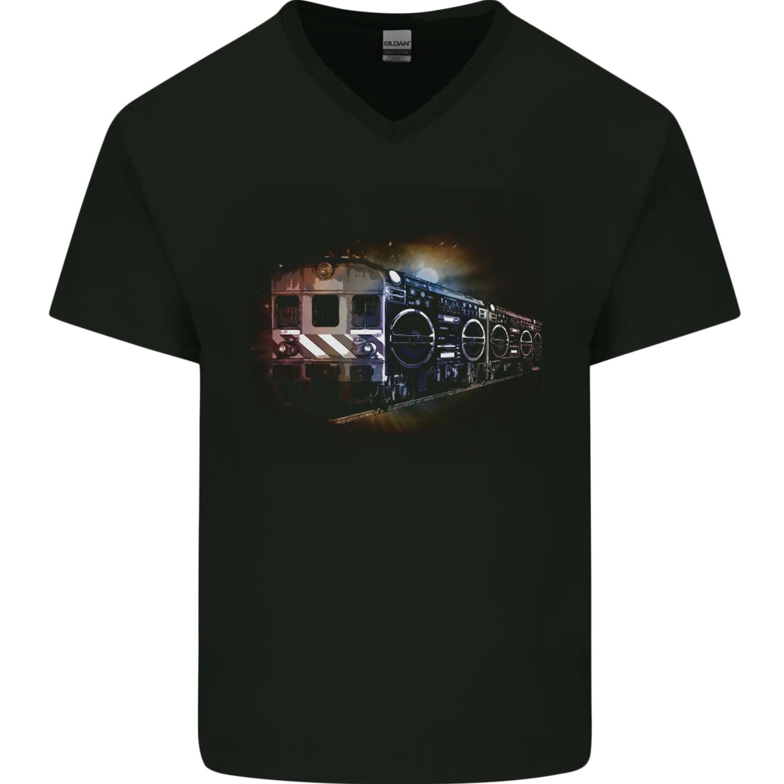 Men Music Ghetto Blaster Train Dance Cotton VNeck T-shirt XXL