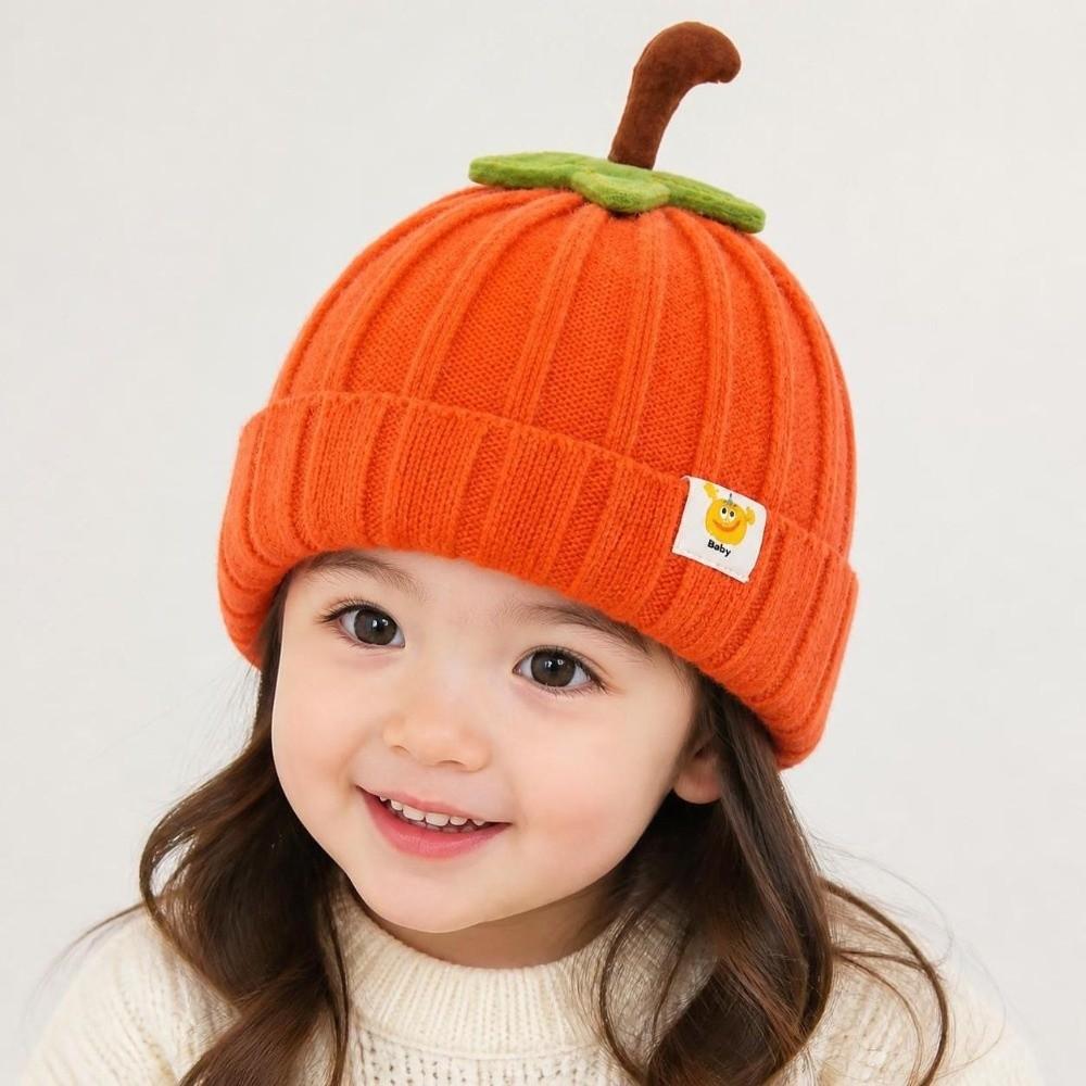 Cappellino a Costine Zucca per Bambini Piccoli Design Cartone Animato Cappellino per Neonati Nuovo Cappello Lavorato a Maglia per Neonato Halloween