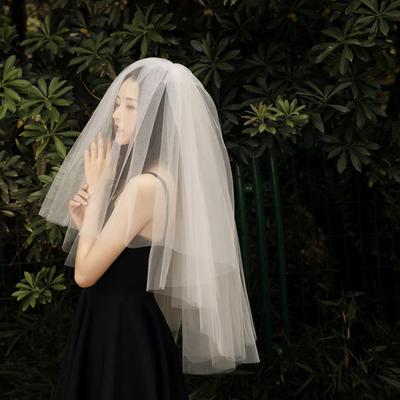 Bridal Wedding Veil Short Long Double-layered White Romantic Soft Cascade with Comb Mesh Photo Prop Cosplay Engagement Veil Party Headpiece