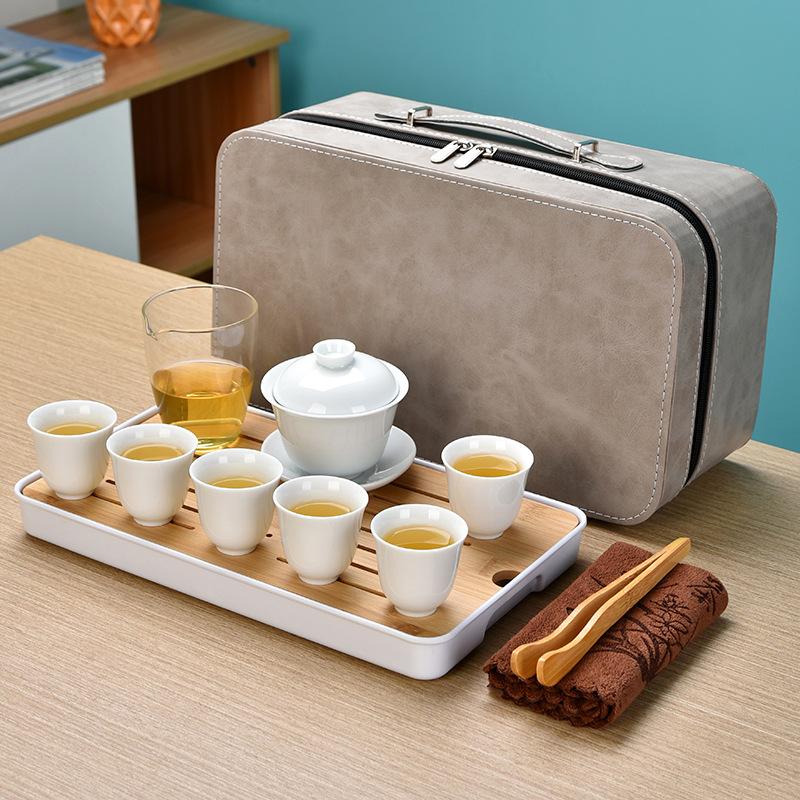 Dehua High-end White Porcelain Kung Fu Tea Set Portable Set Gift Box Business Accompanying Hand Gift