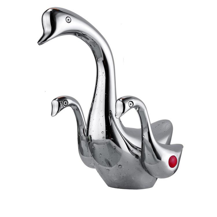 Dual Handles Gold Chrome Swan Duck Bathroom Basin Sink Mixer Taps Deck Mounted Dolphin Gem Bathroom Widespread Faucet Taps