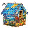 Artigianato da scrivania fatto a mano Kit Pittura con strass Casa di Natale 3D, Set Artigianale Fai da te Capanna Girasole in Legno, Ornamento Artistico Artigianale per Decorazione