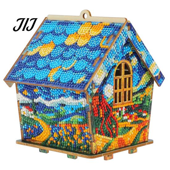 Artigianato da scrivania fatto a mano Kit Pittura con strass Casa di Natale 3D, Set Artigianale Fai da te Capanna Girasole in Legno, Ornamento Artistico Artigianale per Decorazione