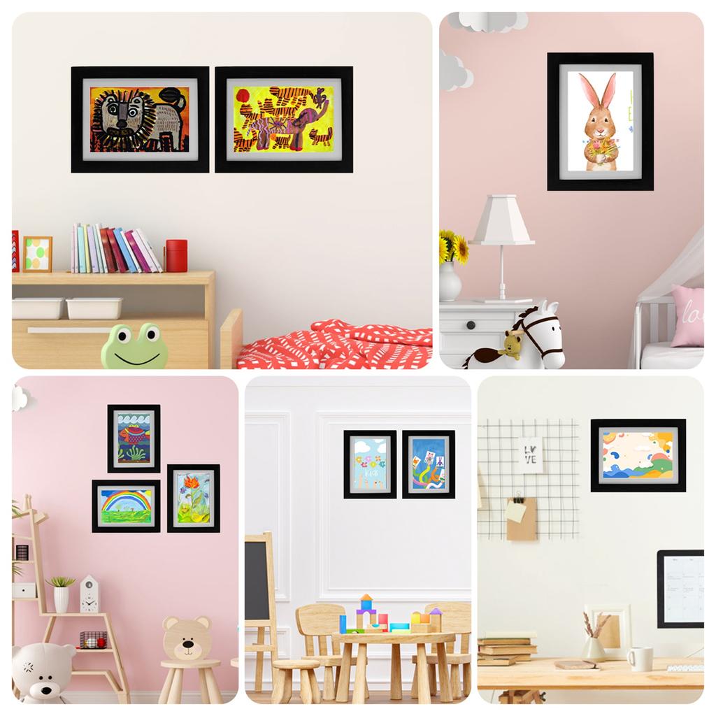 Kids Art Frame Set A4 Front Opening Photo Frames with Stand Wooden Kid Artwork Painting Display Frame for 100 Pictures Organizer