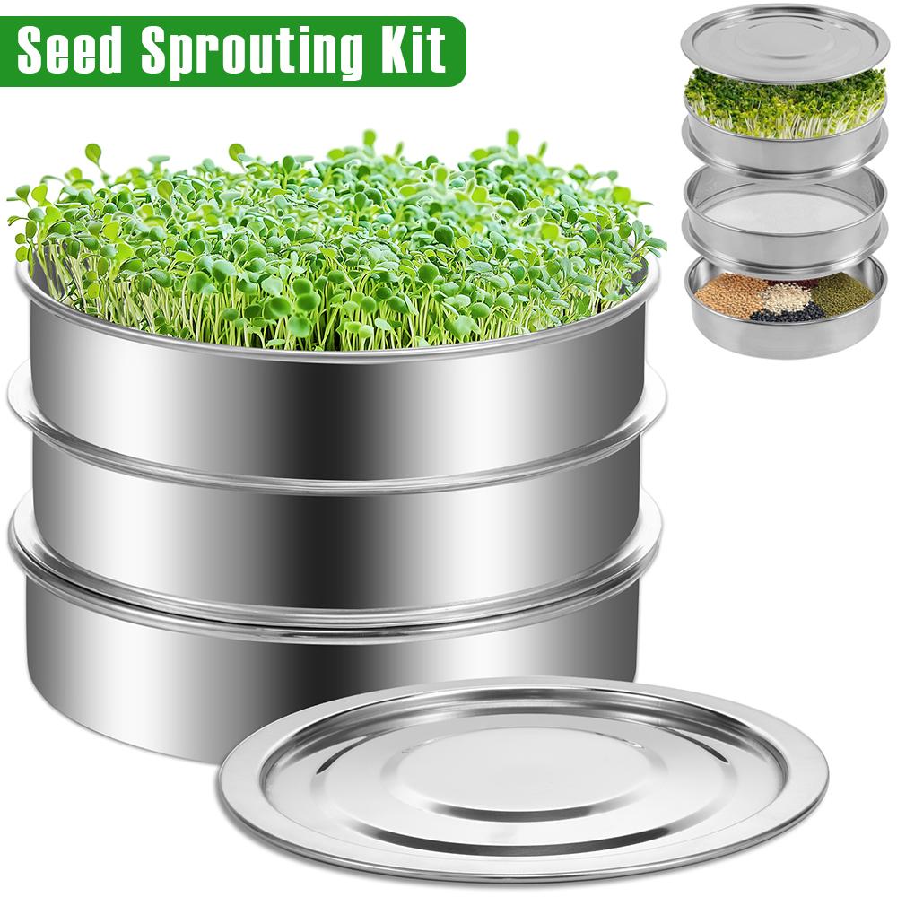 Seed Sprouting Kit Stainless Steel Mesh Sprouting Trays Stackable Bean Sprouts Grow Kit Reusable Beans Pea Seed Planting Tools