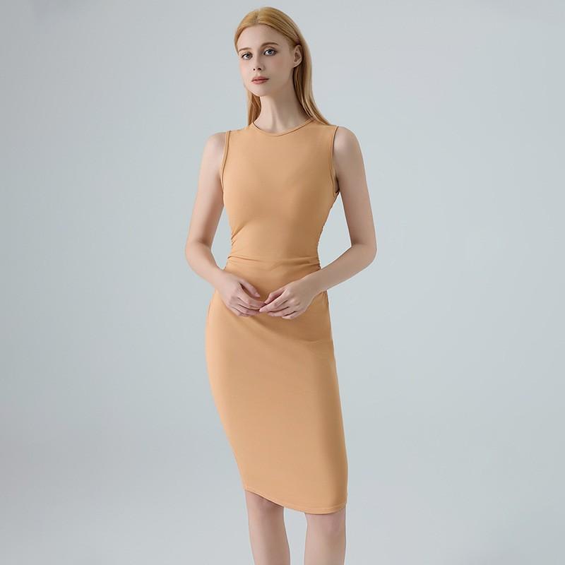 Sleeveless Ruched Bodycon Dance Dress Women Stage Performance Slim Fit Long
