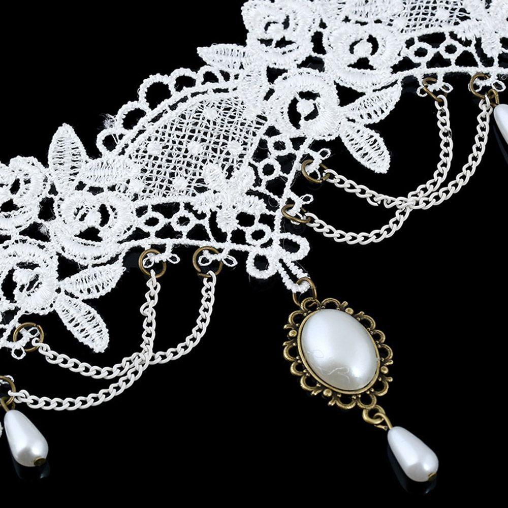 Vintage Wedding Punk Tassel Bridal White Choker Lace Necklace Women Jewelry