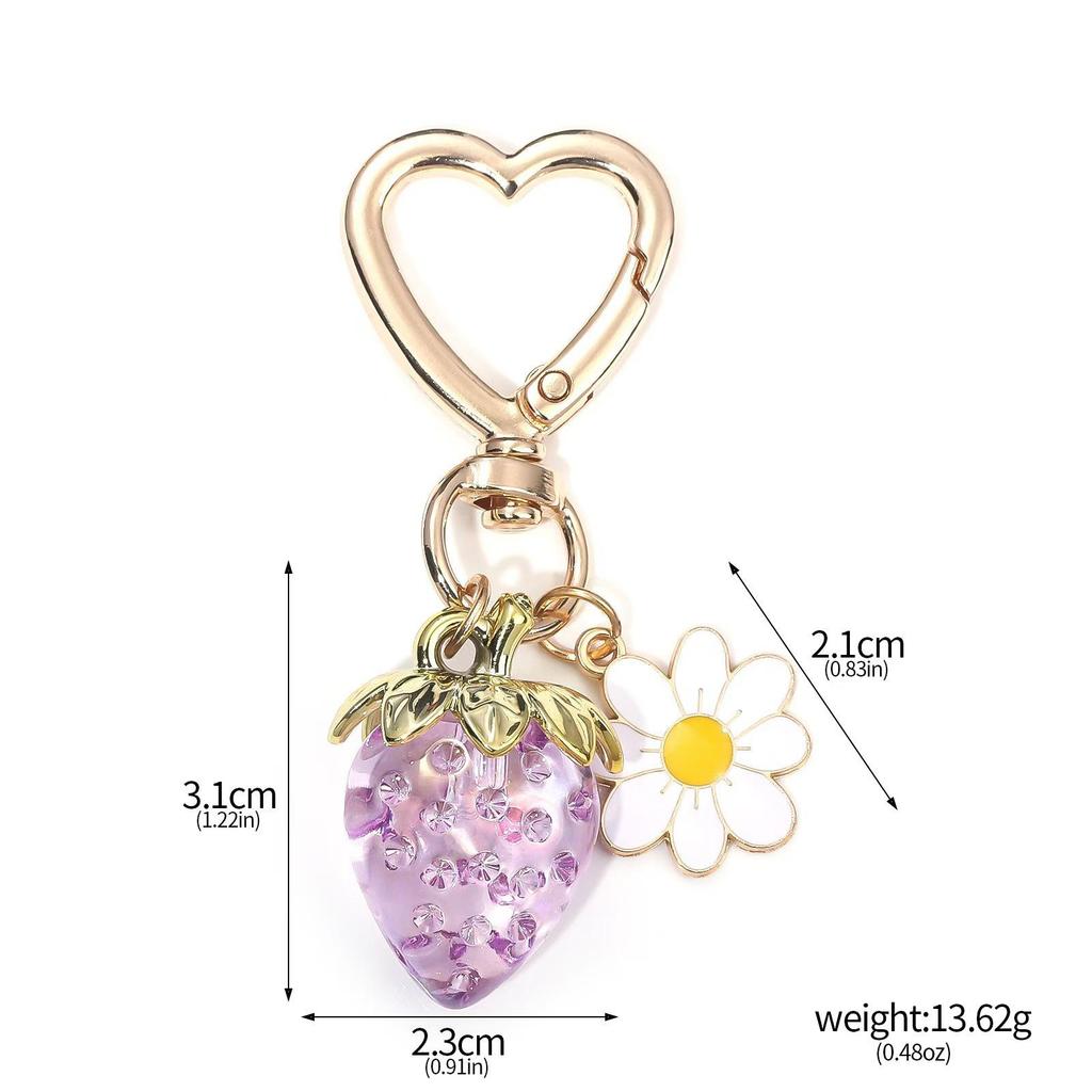 Peach Heart Strawberry Flower Keychain - Heart-Shaped Bag or Car Pendant