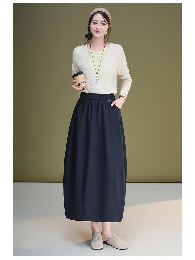 Autumn High Waist Lantern Skirt - Slim Fit, Elastic, Versatile Casual Half Skirt