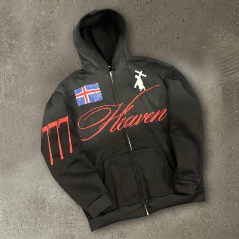 Evropský a americký pouliční trend Y2K personalizovaná tištěná mikina s dlouhým rukávem a zipem