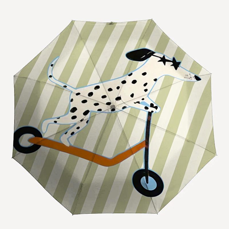 1pc Dalmatian, Scooter Automatic Opening/Closing Folding Umbrella with 8 Ribs, Plastic Handle, Windproof Portable Sunshade Umbrella yy251222228