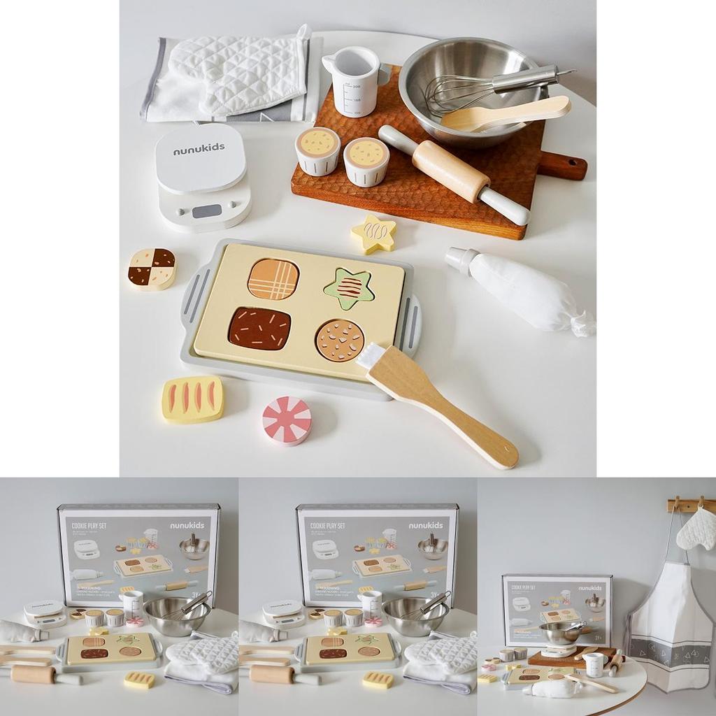 Wooden Baking Playset For Girls Kids Kitchen Toy Pretend Tea Set And Cake Cutting Fun