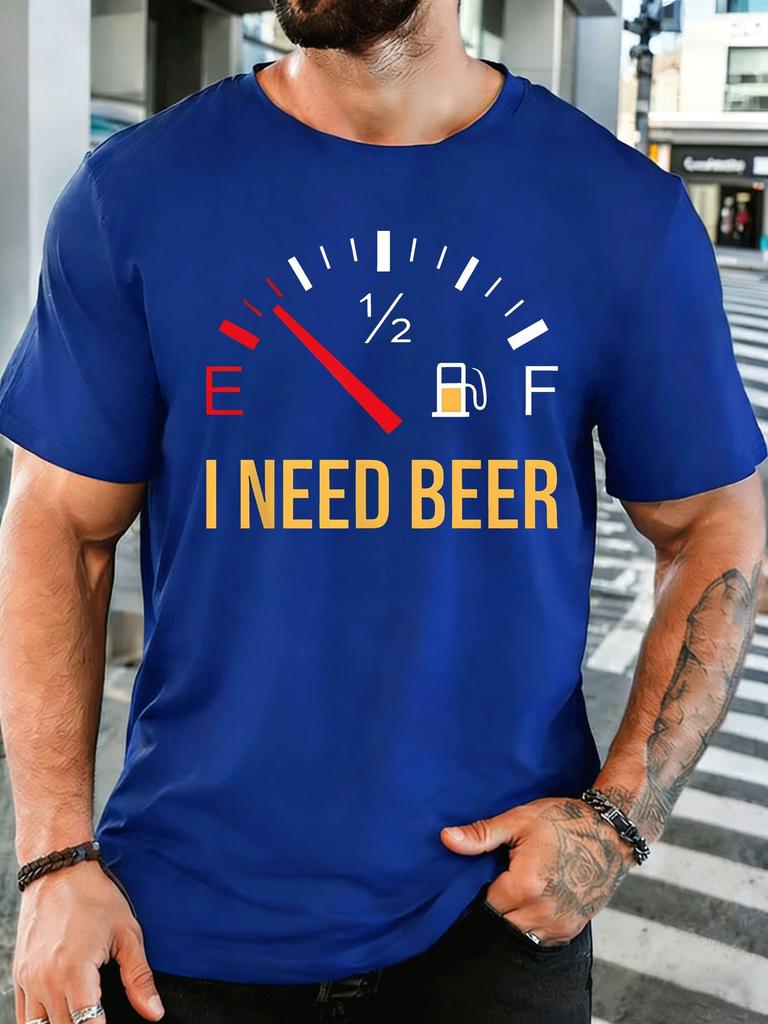 Unisex Tankanzeige Ich Brauche Bier Lustiger Slogan Grafik Baumwolle Kurzarm T-Shirt Rundhals Weich Herren Sommer Lässig Atmungsaktiv Streetwear Oberteil