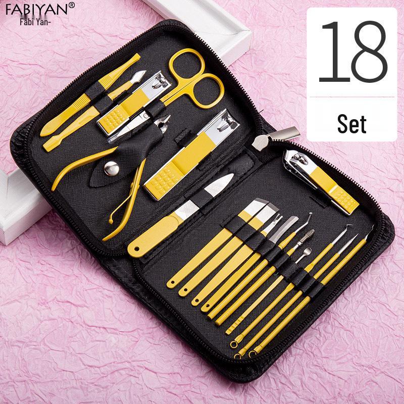 Stainless Steel Manicure Set with Nail Clippers, File, and Tools In Zipper Bag.