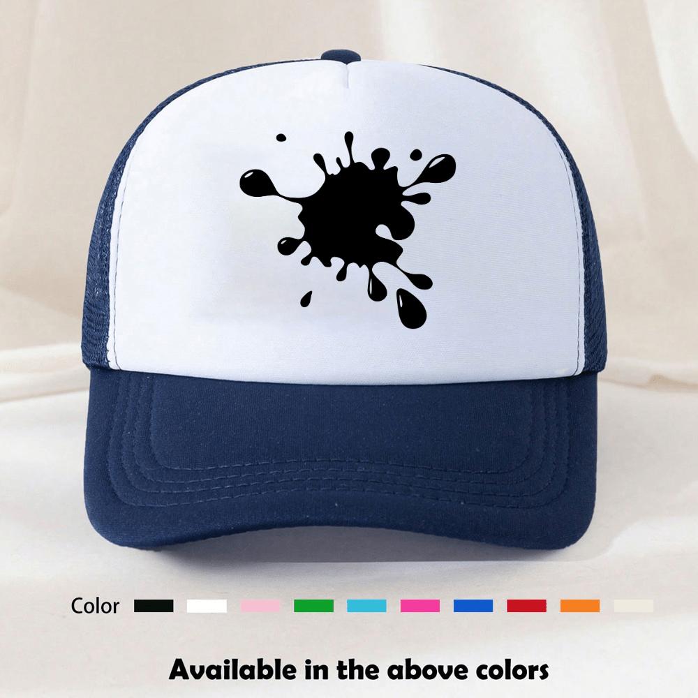 Black Ink Splatter Trucker Hat Adjustable Mesh Back Polyester Baseball Cap Unisex Casual Snapback Cap