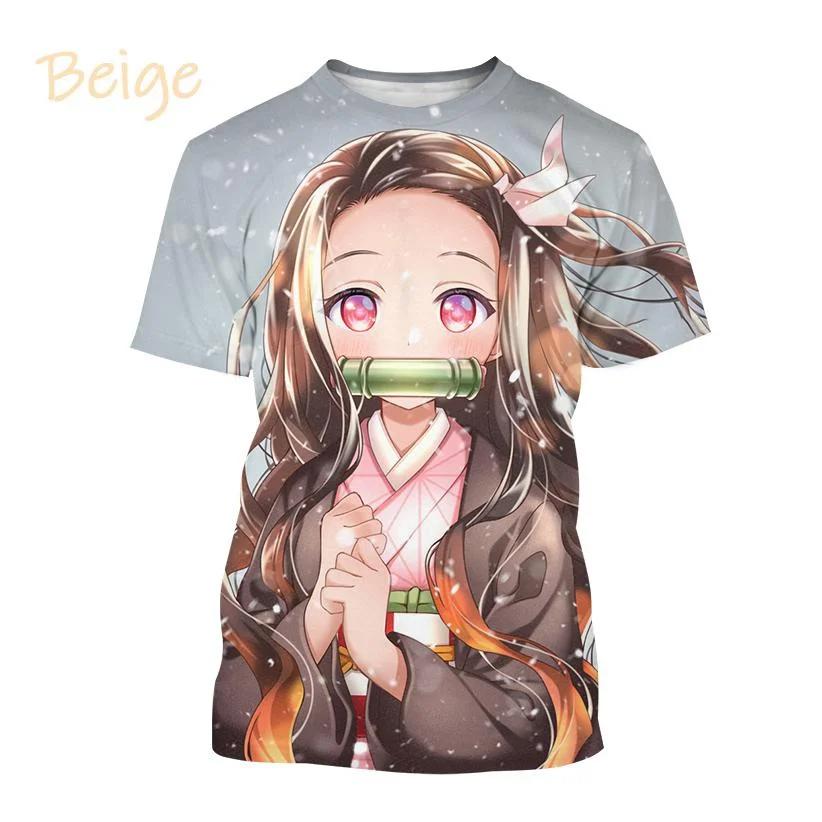 Letní tričko Kamado Nezuko 3D Personality Anime Print Móda Muži a ženy Demon Slaye Hip-hop tričko s krátkým rukávem Harajuku