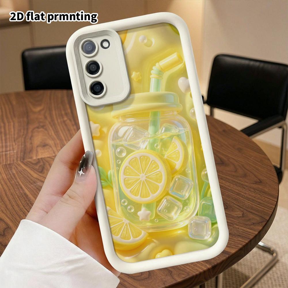 Phone Case: 2D Flat, Suitable for Samsung Galaxy A34 A35 M05 M06 S20 S22 S21 FE Plus 5G Protective Case, Lemon Iced Drink Can, Perfect Christmas and H