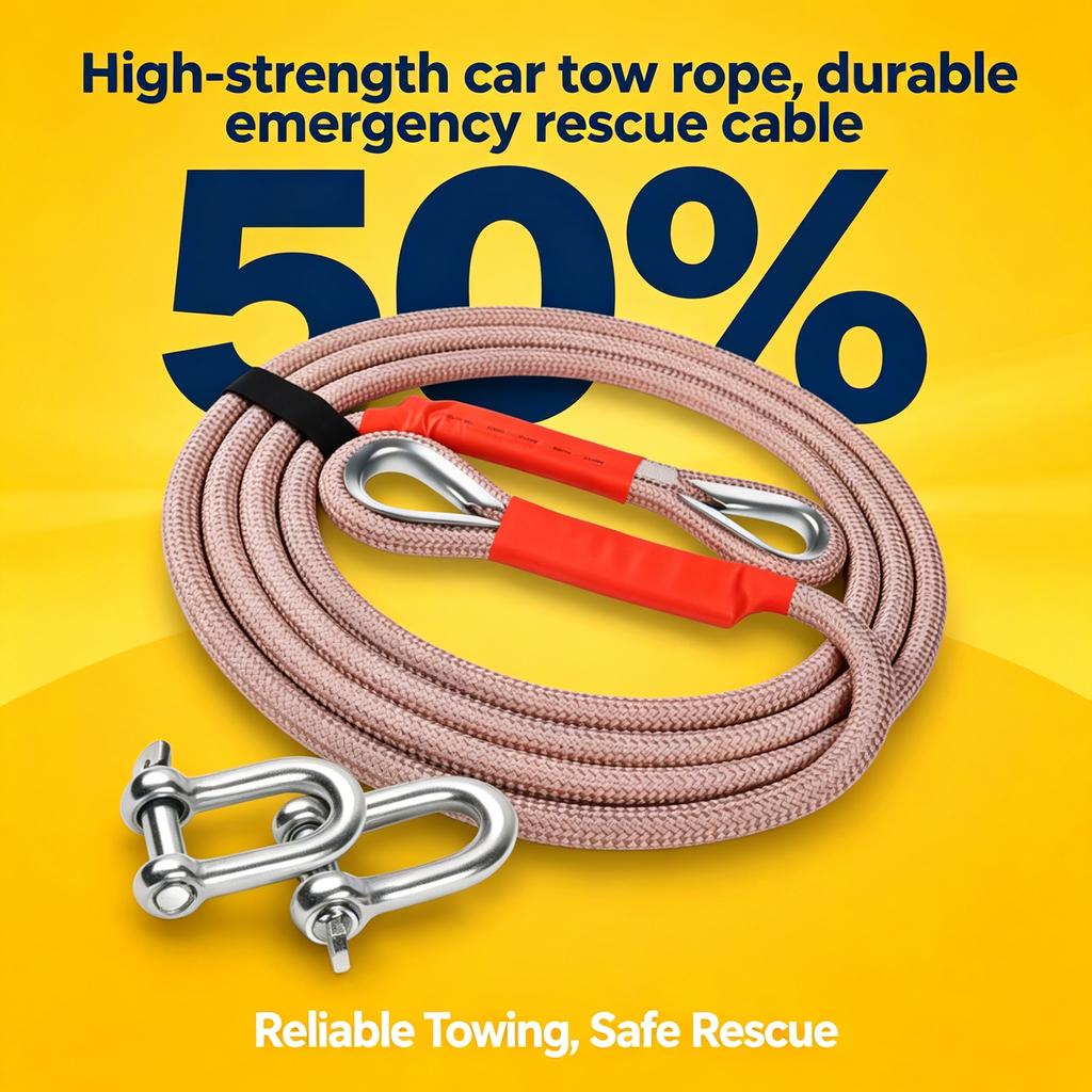 Cuerda de remolque de alta resistencia para coche, cable de rescate de emergencia duradero