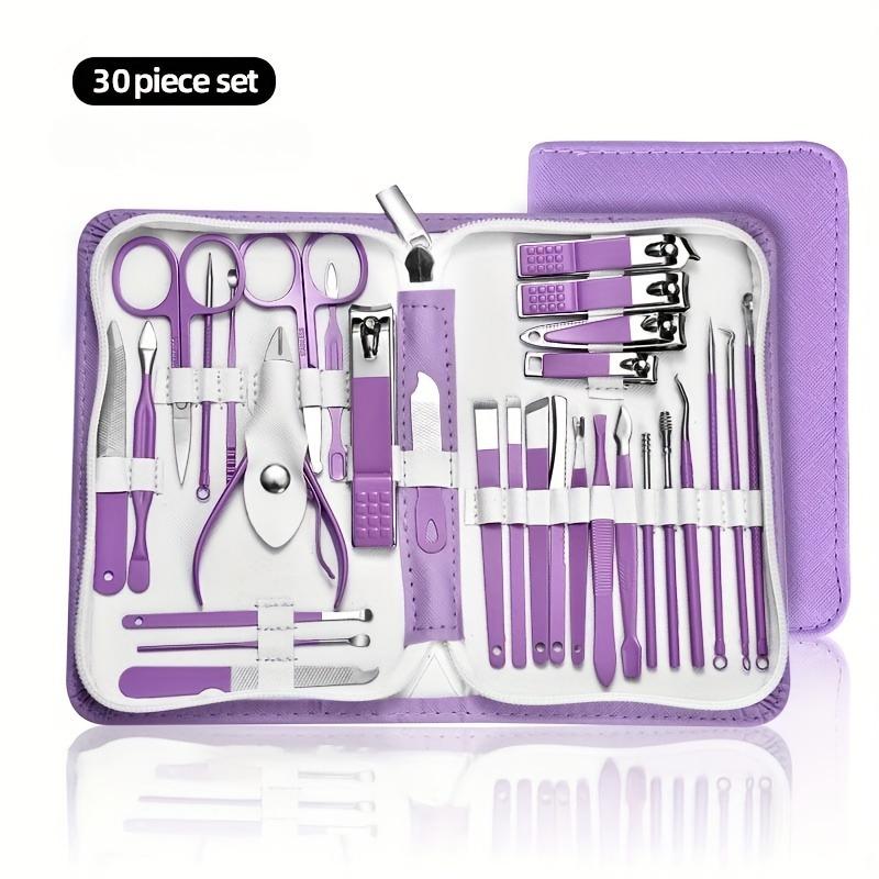 30Pcs Manicure Pedicure Kit Nail Clippers Kit Professional Stainless Steel Nail Care Tool Toenail Clipper Cutters Travel Case