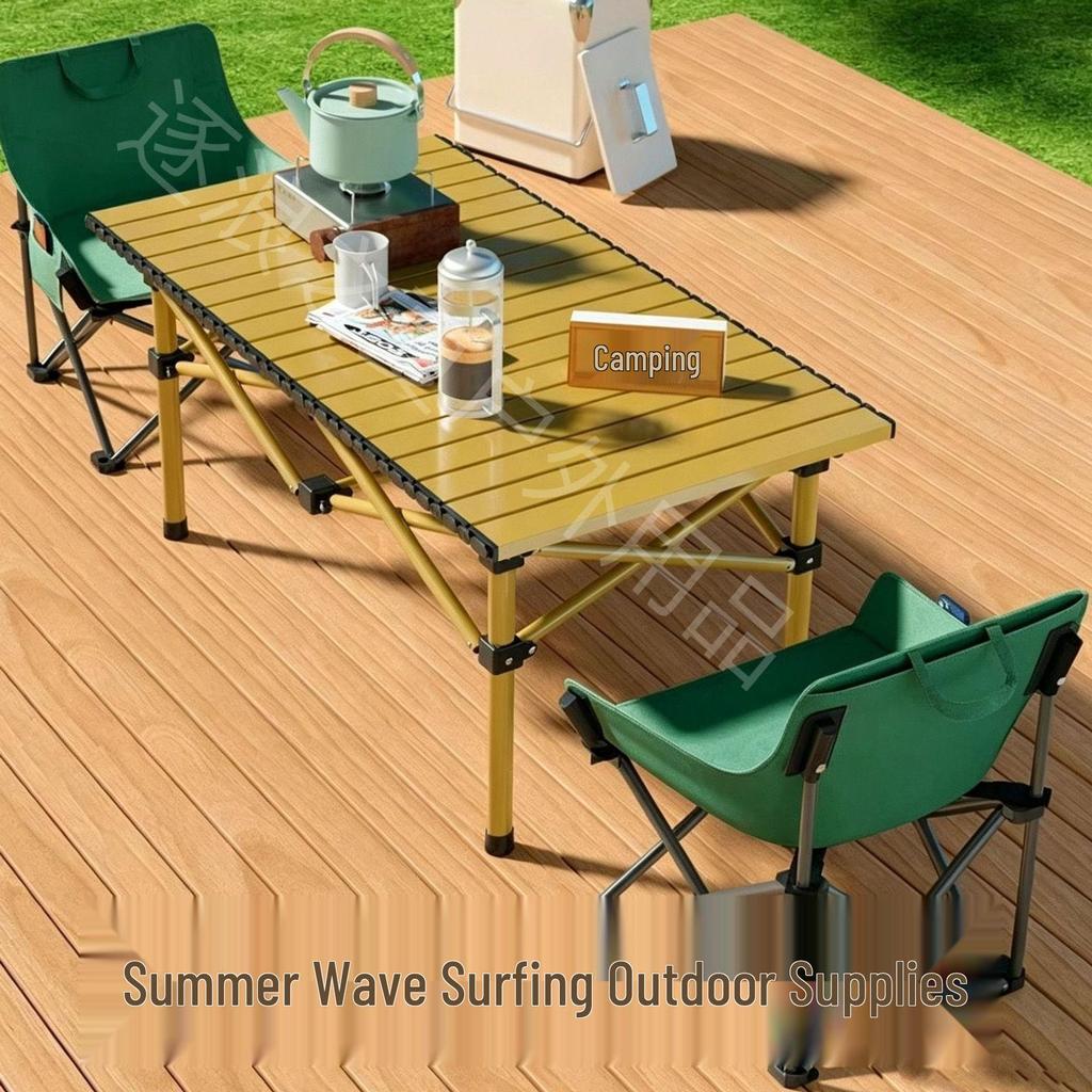 Portable Outdoor Folding Table and Chairs Set - Compact Egg Roll Design for Camping and Picnics