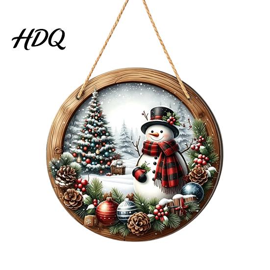 Traditional Xmas Tree Embellishments Wooden Christmas Hanging Pendant Snowman/Santa Claus/Gnome Ornament with Farmhouse Style Festive Signs Hemp Rope