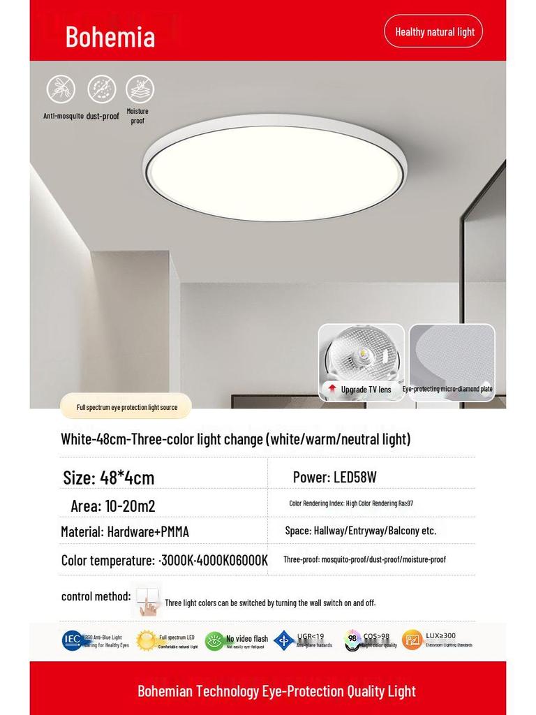 Ultra-Thin Waterproof Bohemian Ceiling Light - High Brightness & Eye Protection for Bathroom, Balcony, Bedroom, Corridor.