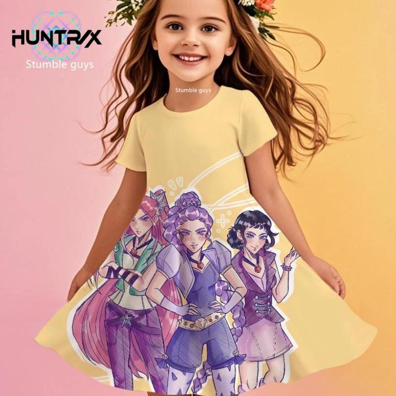 Summer Cute Kpop Demon Hunters Child Short Sleeve Adult Kids Tee Birthday Jersey Fashion Dress Cosplay Huntrix Fan Gift