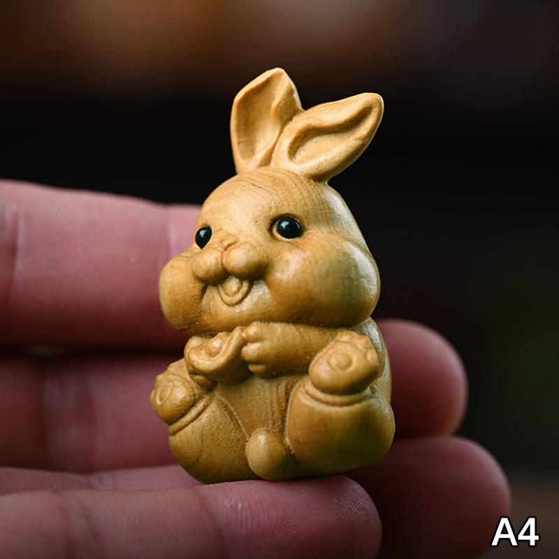 1Pc Wood Carving Easter Rabbit Ornaments Rabbit Figurine Cute Bunny Ornament Home Office Desktop Decor Car Decoration Party Gift