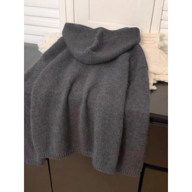 100% Wool Grey Pullover Hoodie - Women's Thickened Cashmere Base Layer, Autumn/Winter.