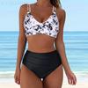 Women's Floral Print V Neck High Waisted Two Piece Bikini Set