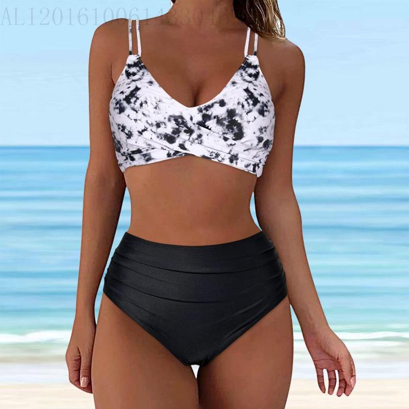 Women's Floral Print V Neck High Waisted Two Piece Bikini Set